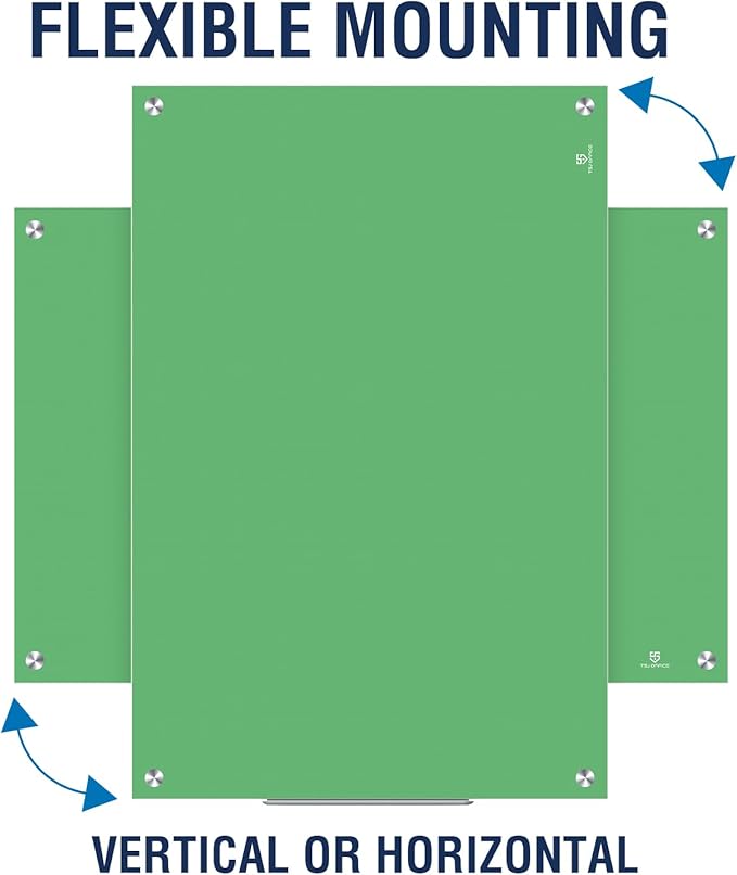 TSJ OFFICE Glass Dry-Erase Board - 36 x 24 Inches Wall Mounted Magnetic Whiteboard, Large Frameless Glass White Board for Office, Home & School, Green