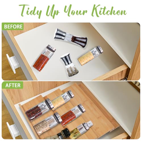 Bamboo Spice Drawer Organizer, 4 Tier Stackable Spice Rack for Cabinet, Seasoning Storage Organization，13'' Wide - size: 4 PCS