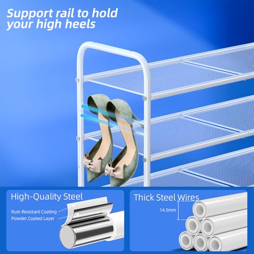 SUFAUY 3-Tier Mesh Shoe Rack, Closet Metal 33" Wide Shoe Shelf Heavy Duty, White - color: White, size: 3 Tier