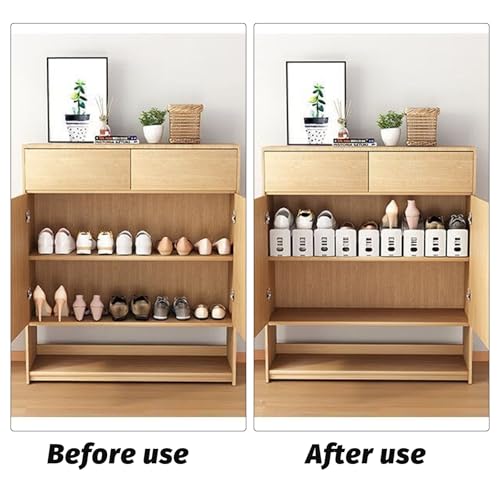 Shoe Slots Organizer, Adjustable Shoe Stacker Space Saver, 3Levels Adjustable - color: White