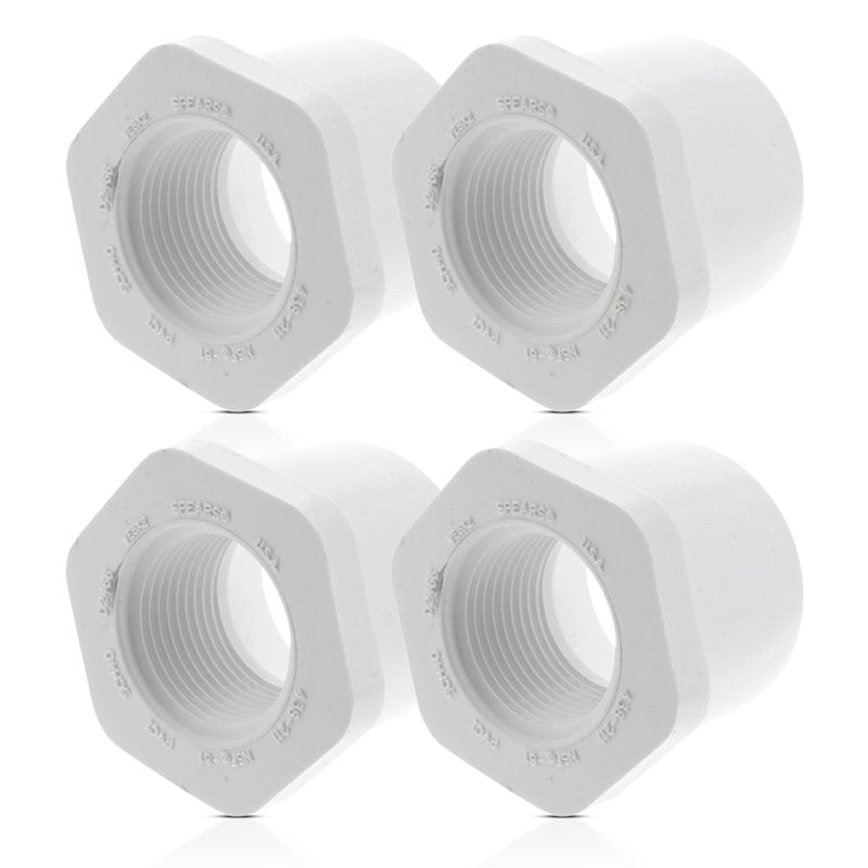 PVC Sch 40 Reducing Bushing Flush Style SPIG x FIPT Solvent Weld x Threaded, White, 1" x 3/4", Plumbing Pipe Connector Pressure Fitting
