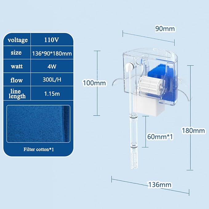 Circular Fish Tank Filter, Aquarium Hang on Filter, Small Fish Tank