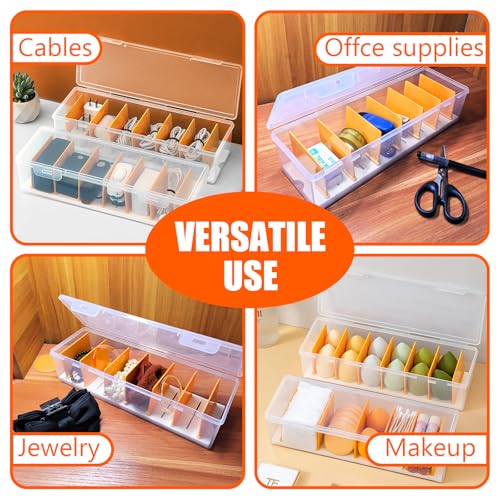 Charger Organizer, Cable Cord Organizer Box (2PCS) - Adjustable Dividers, 16 Cable Ties, Clear Charger Storage Box for Cable, Phone, Drawer Organization