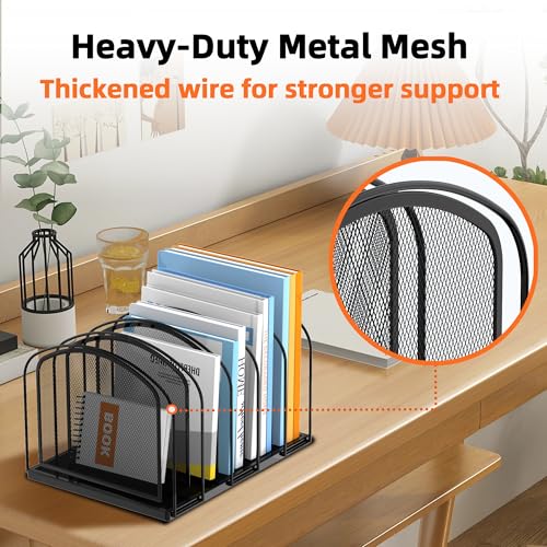 SUPEASY 5-Section File Organizer for Desk, Mesh Desk Organizer, Vertical File Folder Holder, File Floder Organizer for Office Home School Classroom, Black