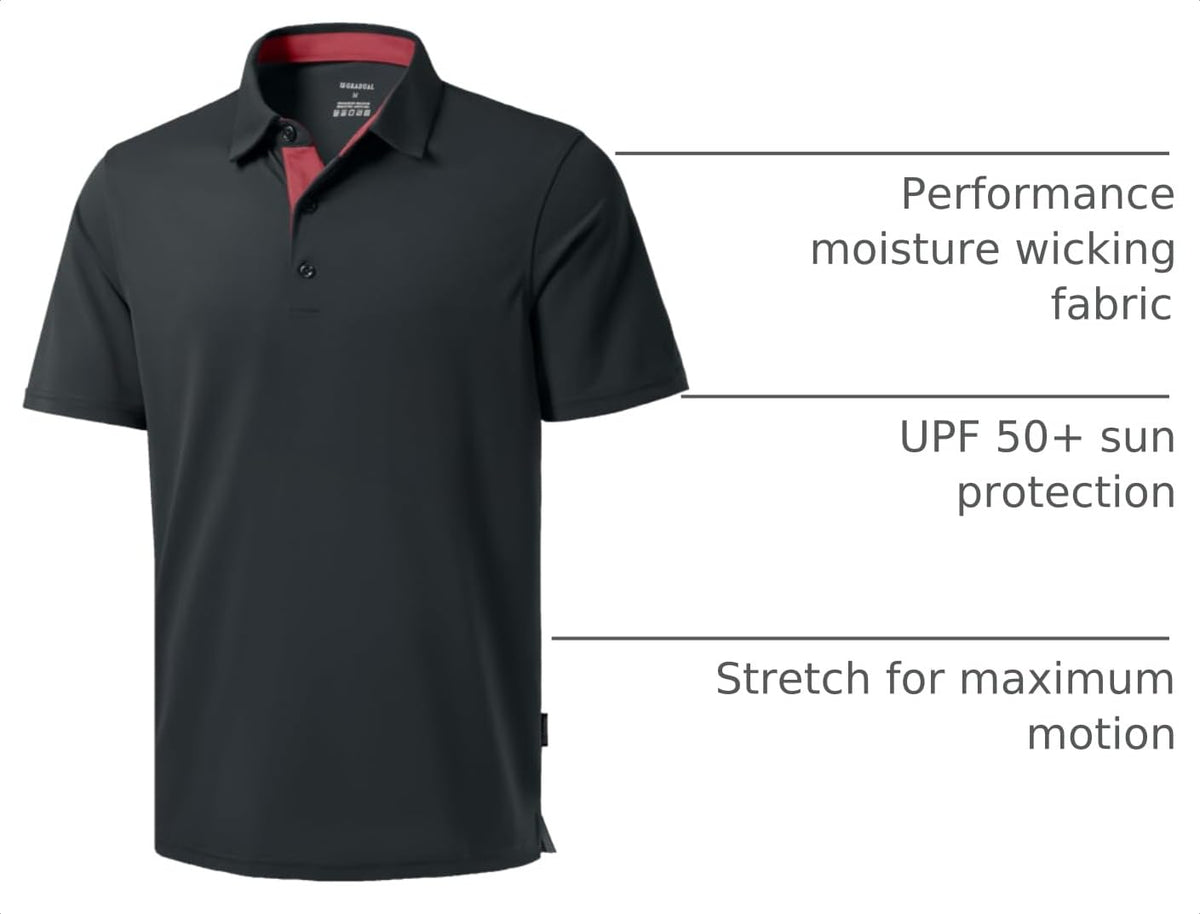 Men's Golf Shirts Dry Fit Moisture Wicking Performance Short Sleeve Collared Polo Shirts for Casual Tennis Bussiness (Dark Grey, XXL)