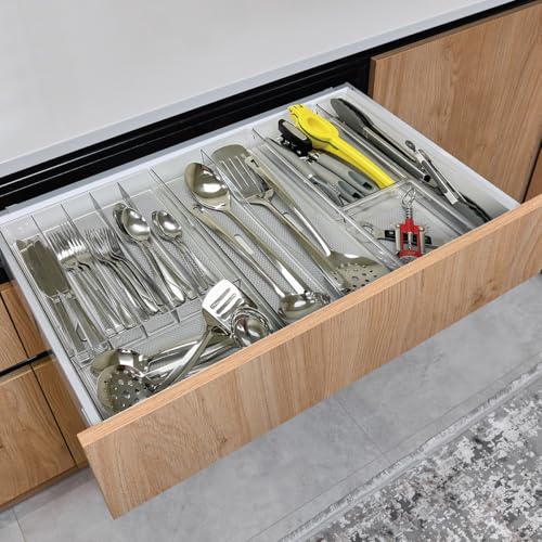 Glad Silverware & Utensil Drawer Organizer - Divided Clear Plastic Storage Tray with 6 Compartments for Kitchen Flatware and Cutlery - BPA Free, Food Safe, Non Slip, 12x15 inches - size: 6-Compartment