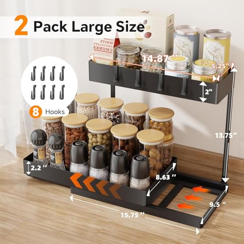 Simple Trending Under Sink Organizer, 2 Pack Pull Out Cabinet Organizer with Sliding Drawer, 2-Tier Under Sink Storage for Kitchen Bathroom, Black - size: 2 pack