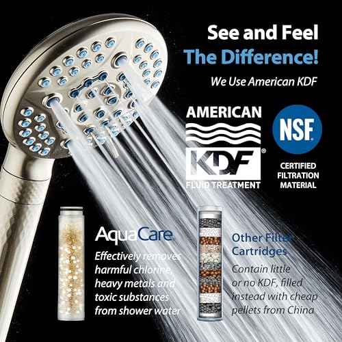 AquaCare 4X High Pressure 10-mode Filter Handheld Shower Head with Dual Power Wash - Clean Tub, Tile & Pets, Remove Chlorine, Metals & Toxins from Water to Protect Skin, Hair & Nails. Nickel Finish