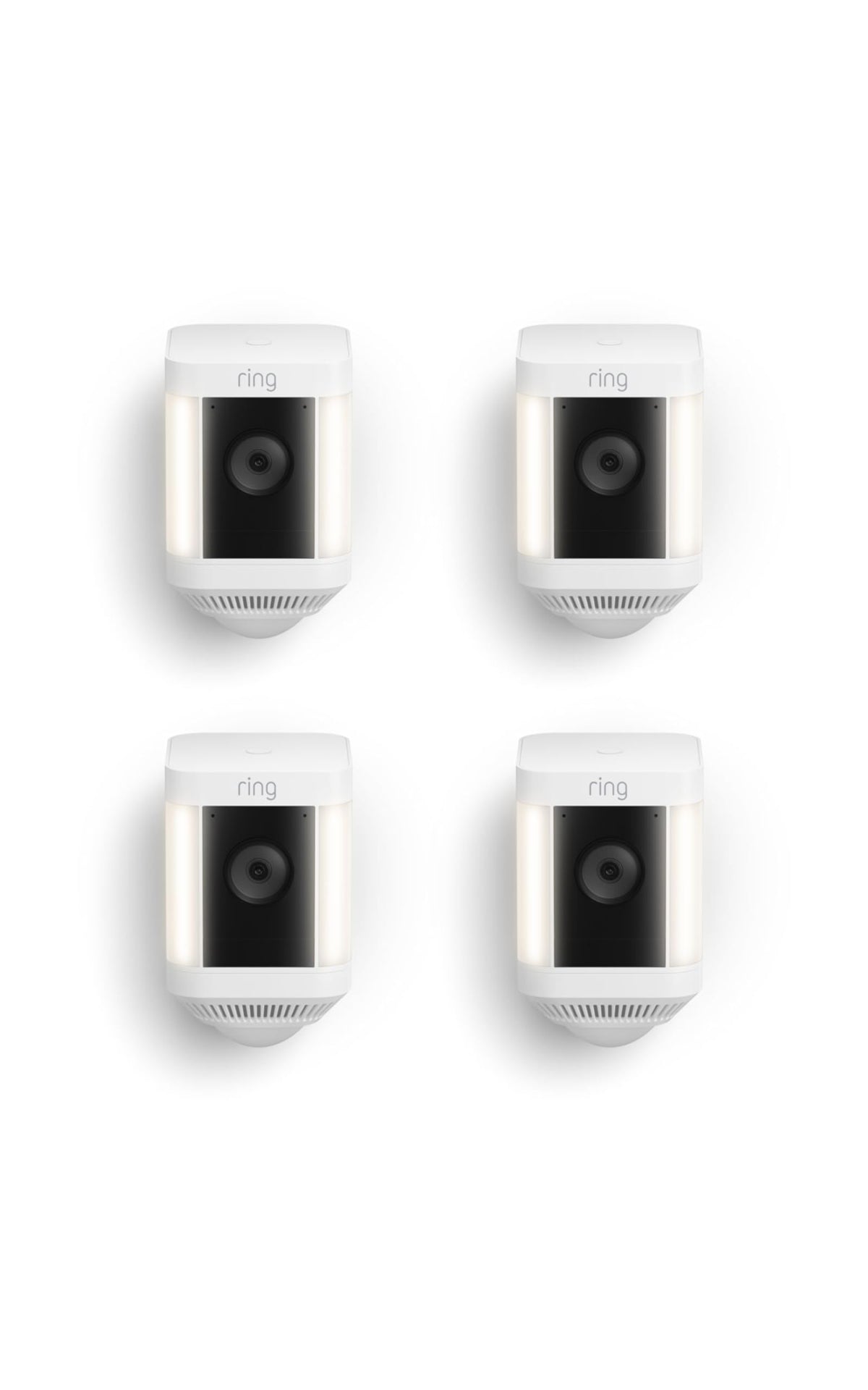 Ring Spotlight Cam Plus, Battery, Home or business security with HD video, Two-Way Talk, Color Night Vision, and Security Siren, 4-pack, White