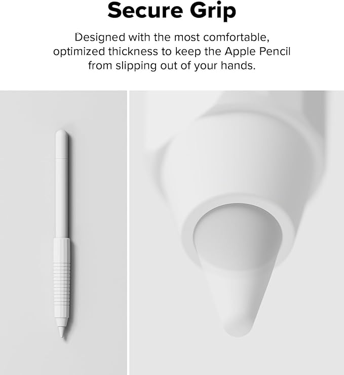 Ringke Silicone Drafting Grip Holder Compatible with Apple Pencil 2nd Generation, Apple Pencil USB-C and Apple Pencil Pro Case, Perfect Grip Silicone Protective Cover Sleeve Accessories - White