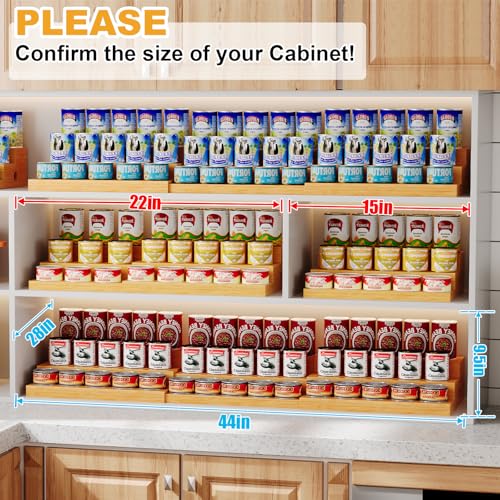Extra-Long Expandable Bamboo Can Rack for Pantry – 3-Tier Adjustable Pantry Can Organizer, Large Capacity Holds up to 45 Cans, Pantry Shelf & Countertop Storage (Patent Pending)