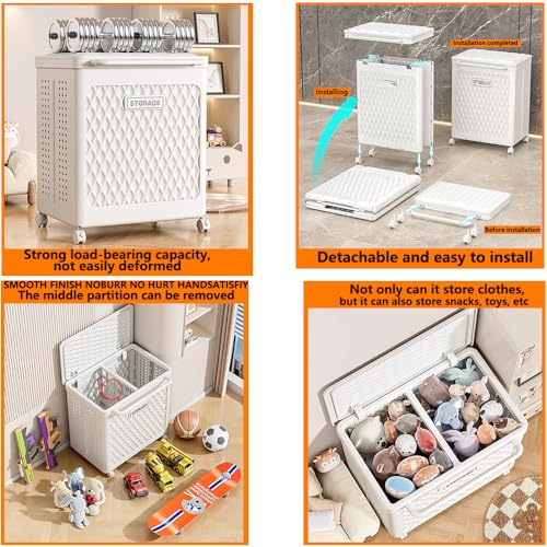WESAPPINC Rolling Laundry Hamper with Wheels and Lid, Plastic Laundry Basket with Handle, Rolling Divided Cart for Small Spaces, Bathroom, Bedroom, White - color: 100L White