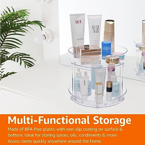 Amazon Basics Lazy Susan Turntable Organizer for Spices and Condiments, 9" Diameter, 2 Tier, Clear - size: 9" Diameter, 2 Tier