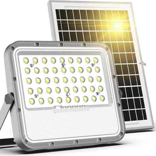 Engrepo Solar Lights Outdoor 3000LM Auto On/Off Dusk to Dawn Light with 10000mAh, IP65 Waterproof Outside Solar Powered Security Flood Light with Remote Control for Wall Porch Shed Barn