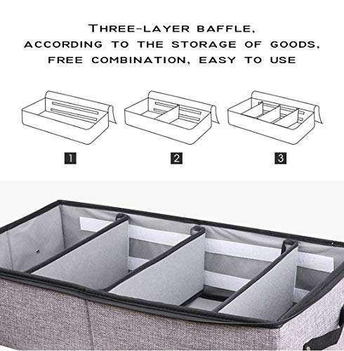 AARAINBOW 2 Packs Foldable Under Bed Shoes Organizer with Lids, Underbed Clothes Storage Container with Divider, UnderBed Storage Bins Box with Clear Window (Gray+Coffee) - color: Gray+Coffee
