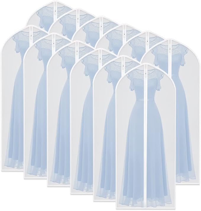 Dress Bags for Hanging Clothes (Set of 12) Breathable Suit Bag Covers with Zip Coat Covers for Closet Garment Bag for Wardrobe Storage and Travel Covers for Coats White - 24'' x 60''