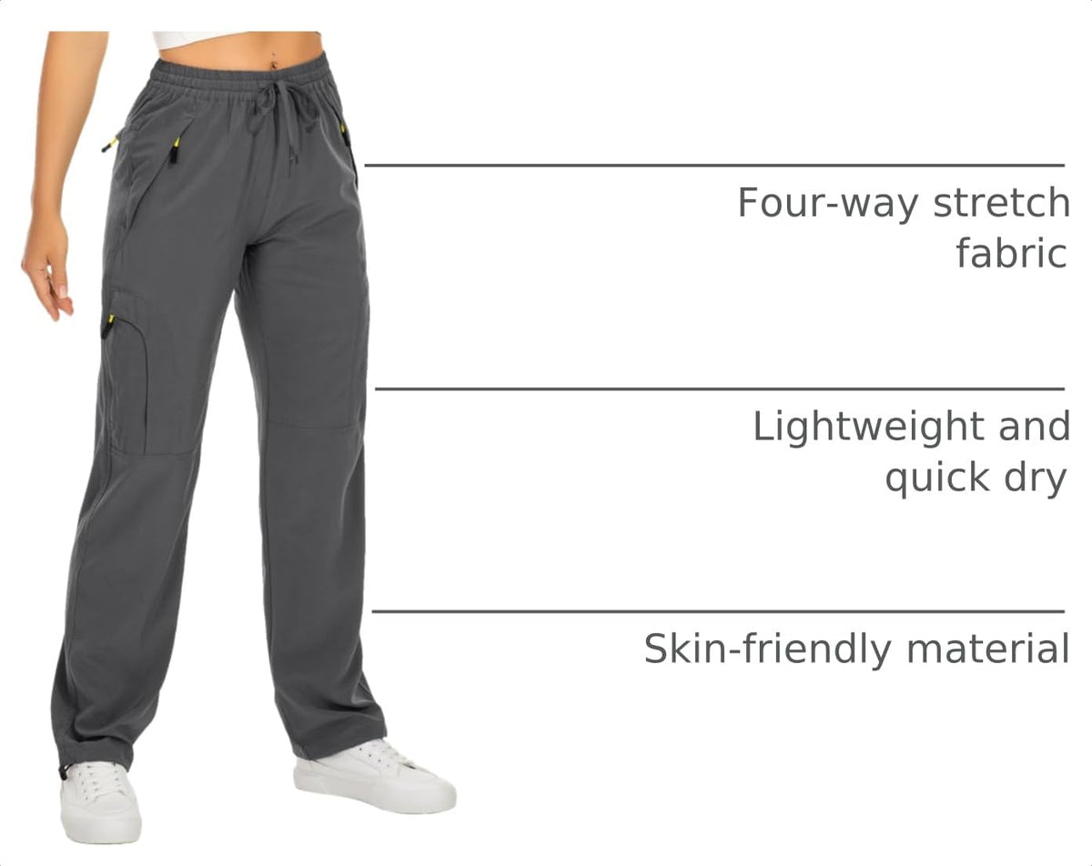Womens Hiking Pants Quick Dry UPF 50 Lightweight Travel Golf Cargo Safari Pants Zipper Pockets,6608,Dark Grey,Petite S