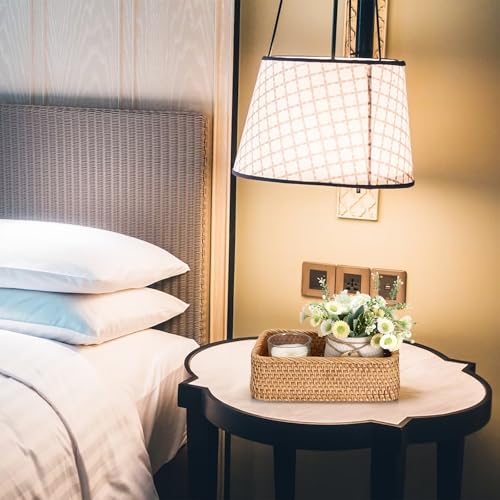 BTSKY Small Remote Basket for Coffee Table Entryway Living Room Rattan Serving Tray 9.6'' x 6.5'' Handwoven Wicker Baskets Decorative Tray for Wallet Remote Control Trinkets Rings Cosmetics Crackers - size: 9.6'' X 6.5'' X 3.1''
