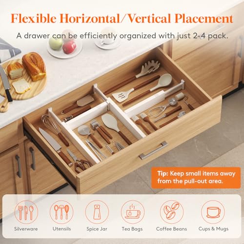 Lifewit 5 Pack 2.36" High Drawer Dividers 28-43.5cm/11-17" Adjustable Drawer Organizer for Clothes/Utensils, Expandable Drawer Separator in Dresser/Kitchen/Bedroom/Office Organization & Storage White - size: 2.36"H, 11-17"L