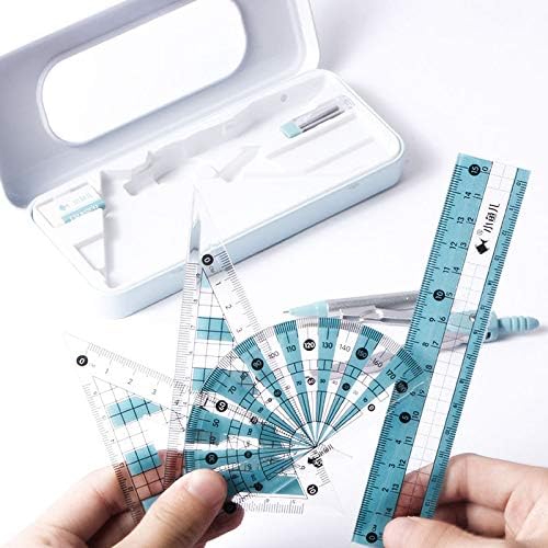 LABANCA 7 Pcs Compass Set with Protractor Rulers Drafting Tools Kit for Math Geometry (Y-Blue)