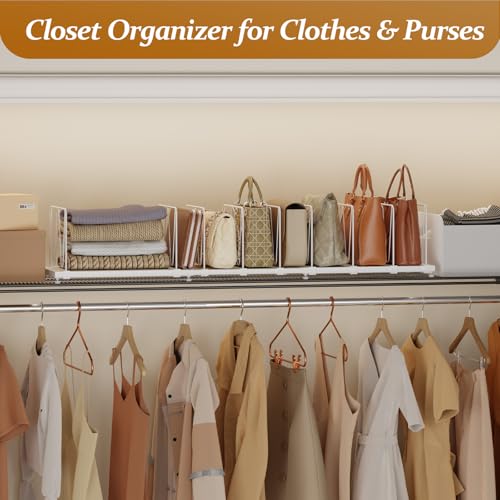 Dmevkic 11-Pack Adjustable Shelf Dividers, Expandable Purse Organizer for Closet (32–44.8"), Purse Storage Handbag Organizer for Closet Shoe Cabinet，White - size: Extended Range (32–44.8")