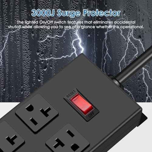 JUNNUJ 20 Amp Power Strip Heavy Duty 2 Pack, Garage 6 Outlets Metal 12 Gauge Surge Protector 3000J, High Amp 5-15P Adapter Shop 6-20R T-Slot Industrial (6AC 2-Pack, 4FT)