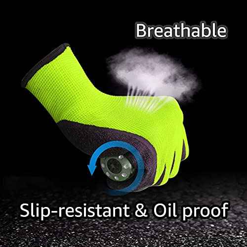 Evridwear Crinkle Latex Rubber Hand Coated Safety Work Gloves for Men Women General Multi Use Construction Warehouse Gardening Assembly Landscaping (9/L, Green- 12Pair)