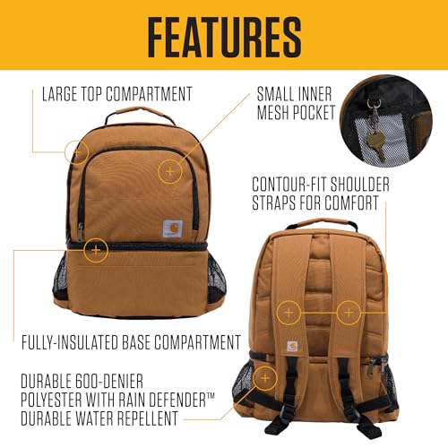 Carhartt Insulated 24 Can Two Compartment Cooler Backpack, Fully-Insulated Base, Durable Water-Resistant for Camping, Beach & Travel