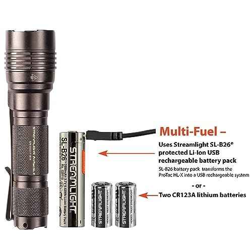 Streamlight 88064 ProTac HL-X 1000-Lumen Multi-Fuel Professional Tactical Flashlight, Includes CR123A Lithium Batteries and Holster, Black, Clear Retail Packaging
