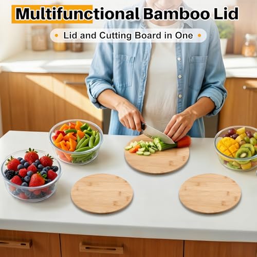 Blushtier 4 Pack 44 oz Borosilicate Glass Food Containers with Bamboo Lids, Stackable Glass Bowls for Meal Prep & Lunch, Microwave, Freezer and Dishwasher Safe - size: 44 oz