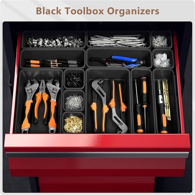 A-LuGei【XX-Large Size【5 Pcs】 Tool Box Organizer Tray Divider【Single Size】 Black Plastic Desk Drawer Organizer Garage Organization for Wrench Plier Hammer Bit Socket Extension Screwdriver Bolt Hex key - size: 5pcs-XXL Size