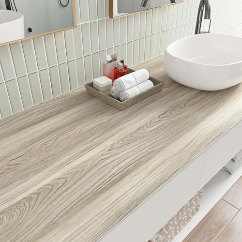Wallercity Light Brown Wood Contact Paper Self Adhesive Wood Peel and Stick Wallpaper Wooden Contact Paper Counter Top Peel and Stick Waterproof Vinyl Wrap for Bathroom Kitchen Countertops 15.8¡±x78.7¡±