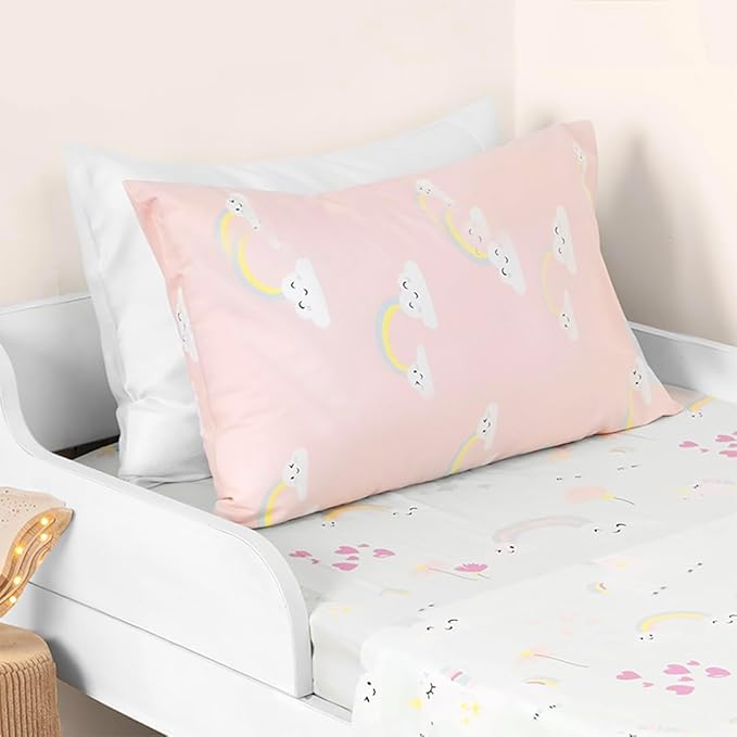 Salt Earth 100% Cotton 210TC Kids Bedsheet, Twin Fitted Sheet, Toddler Bed, 2 Piece Bedding Set- 1 Fitted Sheet and 1 Pillowcase, Themed Toddler Bed Sheets, Cute Sheets for Kids Bed (Unicorn/Rainbow)