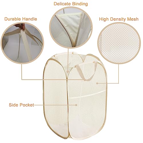 Pop Up Laundry Basket Folding Laundry Hamper Mesh Hamper Storage Bin for College Dorms, Travelling, Crusing, Camping, Beige - color: Beige