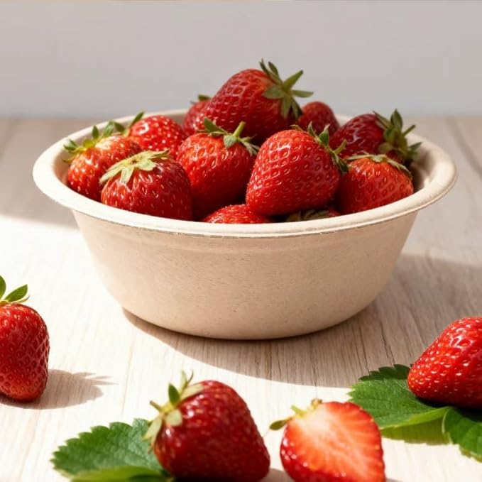 100 Pack 12oz Compostable Paper Bowls Small Disposable Soup Bowls White Natural Sugarcane Biodegradable Bowls for Ice Cream, Desserts, Salads, Pet Food