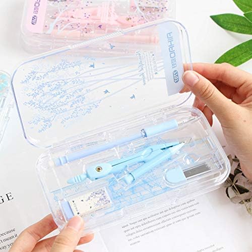 LABANCA 8 Pcs Compass Set with Protractor for Math Geometry Set Drawing Compass, Rulers, Pencil, Eraser Blue