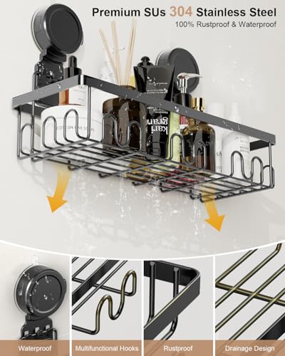 JOTPE Shower Caddy Suction Cup 5 Pack, No Drilling & Removable Suction Cup Shower Shelf for Bathroom with Large Capacity, Powerful Shower Organizer Max Hold 40 lbs, Waterproof Bathroom Shelf, Black - size: Size: 5 x Medium