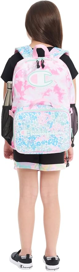Champion Kids' Youth Backpacks & Lunch Kit Combo, Pink Candy/Aruba Blue, One-Size