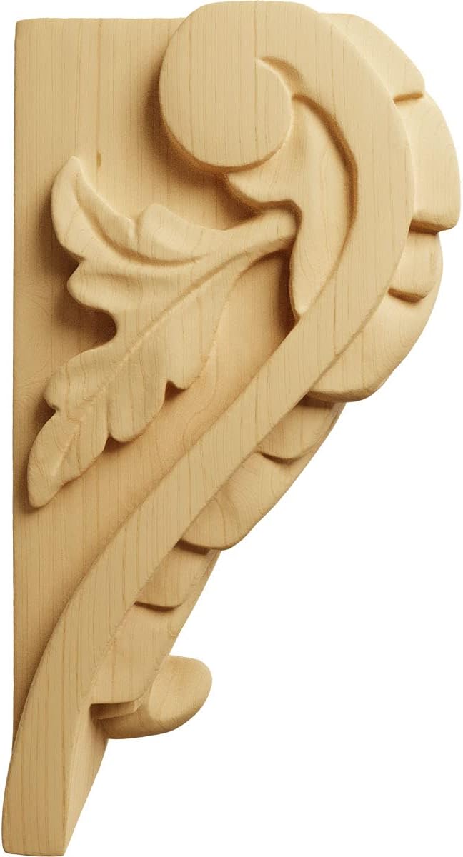 Ekena Millwork CORW04X03X06BAAL Large Acanthus Leaf Block Wood Corbels, 3 3/4"W x 3 1/4"D x 6"H, Alder