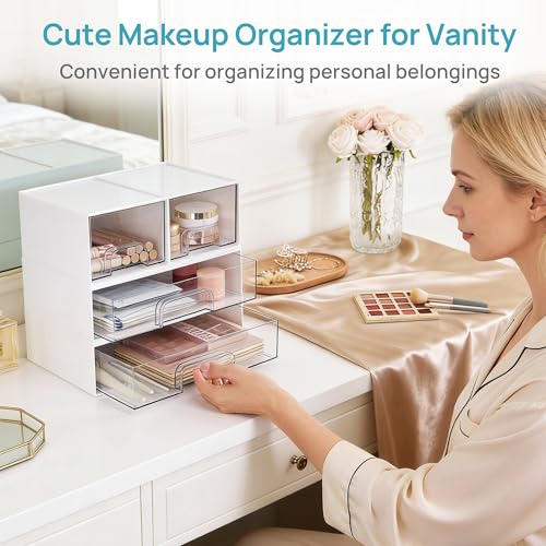 Vtopmart 2 Pack Clear Stackable Storage Drawers,12.1''W Plastic Organizers Bins for Beauty Supplies, Ideal for Vanity, Bathroom, Cabinet, Room Organization, White - style: 2pack Wide White