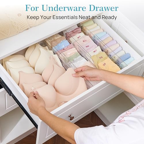 Vtopmart 8 Pack Drawer Dividers for Clothes, 4" High 10.2"-16.5" Adjustable Expandable Dresser Drawer Organizer, Clear Plastic Separators for Dresser, Baby Clothing, Underwear, Cosmetic, Toiletries - size: 4" H,10.2-16.5" L