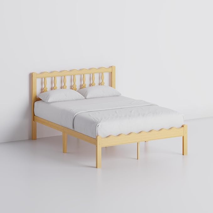 Bamboo Full Bed Frame with Headboard, 14 inch Solid Wood Platform Bed Frames Full Size with Metal Slats, No Box Spring Needed, Easy Assembly, Noise Free