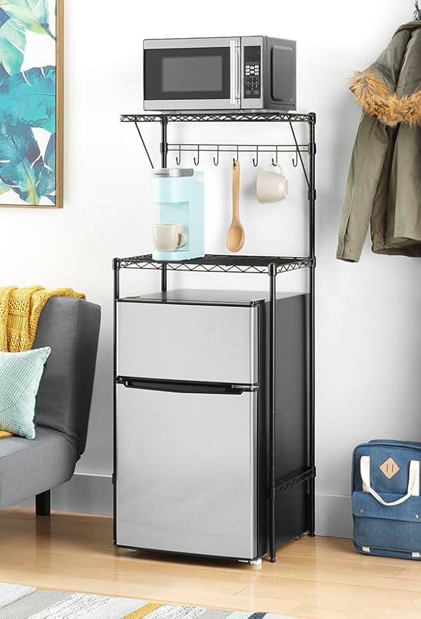 Whitmor Supreme Over The Fridge Shelf 2-Tier Metal Mini Fridge Stand with Storage，Metal Shelving Rack Mini Fridge and Microwave Stand for College Rooms Kitchen, Office