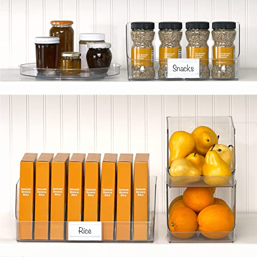 mDesign Stackable Plastic Food Storage Organizer Bin Basket with Open Front for Household Kitchen Cabinets, Pantry, Offices, Closets, Bedrooms, Bathrooms - 7.7" Wide, 4 Pack - Clear - size: 12 x 7.7 x 6.25 (Pack of 4)