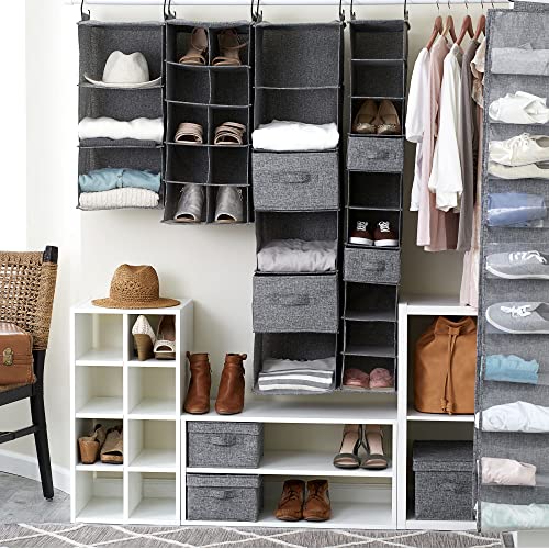 Household Essentials 3 Shelf Hanging Closet Organizer, Hanging Shelf with Hooks, Poly Linen and PEVA Shelving - color: Graphite