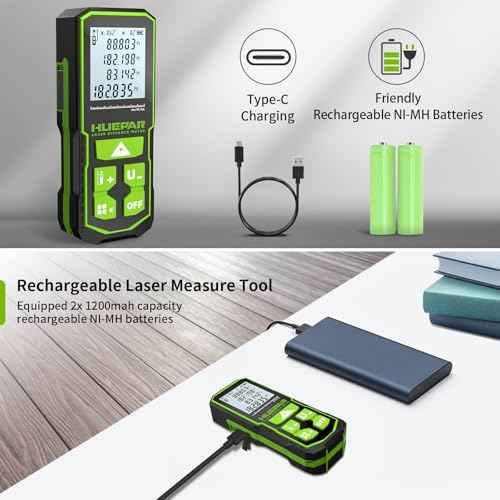 393FT Professional Green Laser Measuring Tool with Angle Sensor, Huepar 1/16in Accuracy Laser Distance Measurement Tool, Digital Laser Room Measuring Device, Laser Distance Meters