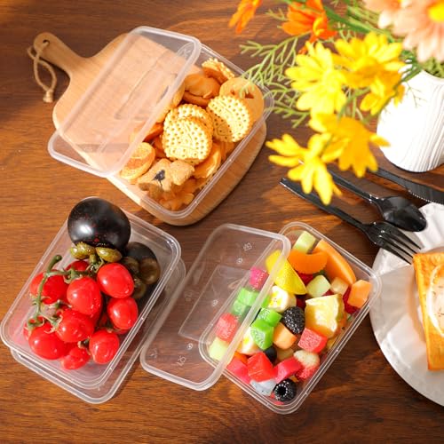 Bokon 100 Pcs Plastic Meal Prep Container with Lid Disposable Clear Lunch Containers Stackable Food Storage Container Box Spill Proof for Salad Snack Microwave Dishwasher Freezer Safe (Multiple Sizes) - size: Multiple Sizes
