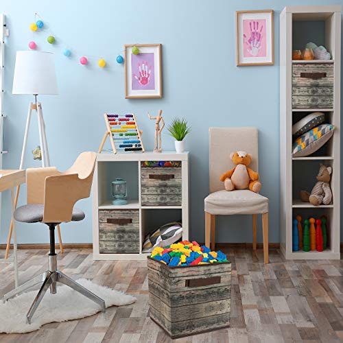 Sorbus Foldable Storage Cube Basket Bin, Rustic Wood Grain Print, 4-Pack (Rustic Bin - Brown) - color: Rustic Brown