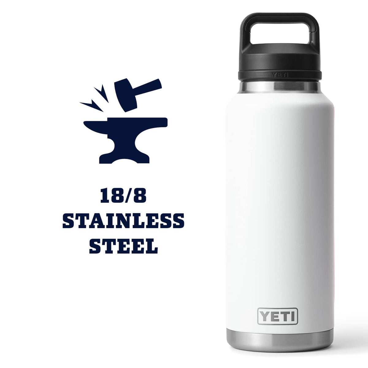 YETI Rambler 46 oz Bottle, Leakproof, Vacuum Insulated, Stainless Steel with Chug Cap, White