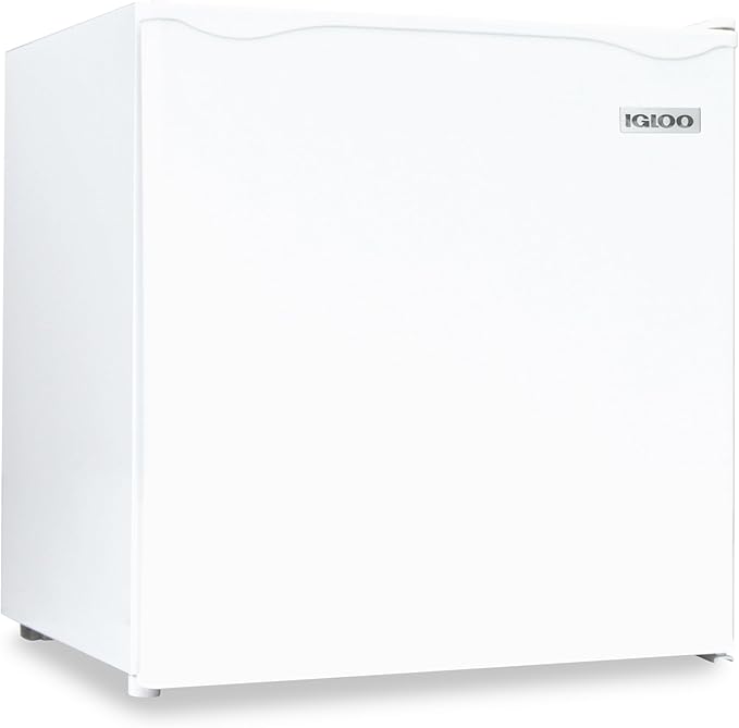 Igloo 1.6 Cu.Ft. Compact Refrigerator - Adjustable Thermostat, Glass Shelves, Includes Scraper, Ice Cube Freezer Drip Tray - White